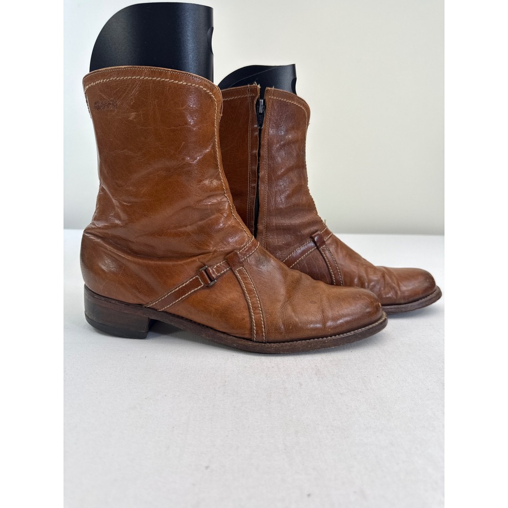 Weeds Leather Ankle Boots Womens 11.5 Brown Vintage 90s Y2K Zip Cognac Boho